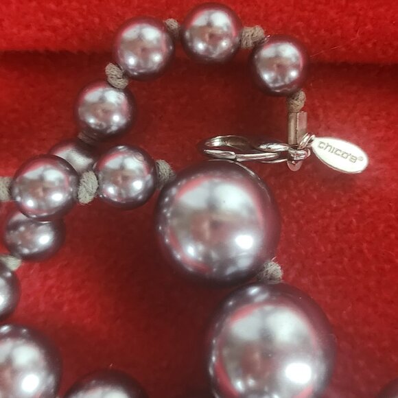 Chicos Chunky Grey Silver Tone Metal Graduated Bead Link Long 64"-68.5" Necklace - Picture 12 of 16
